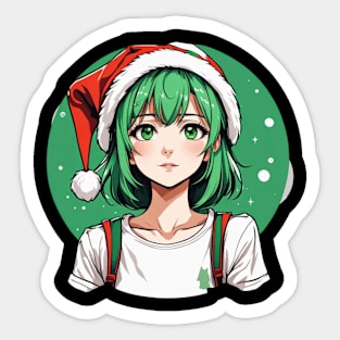 Green haired waifu looking at you Sticker